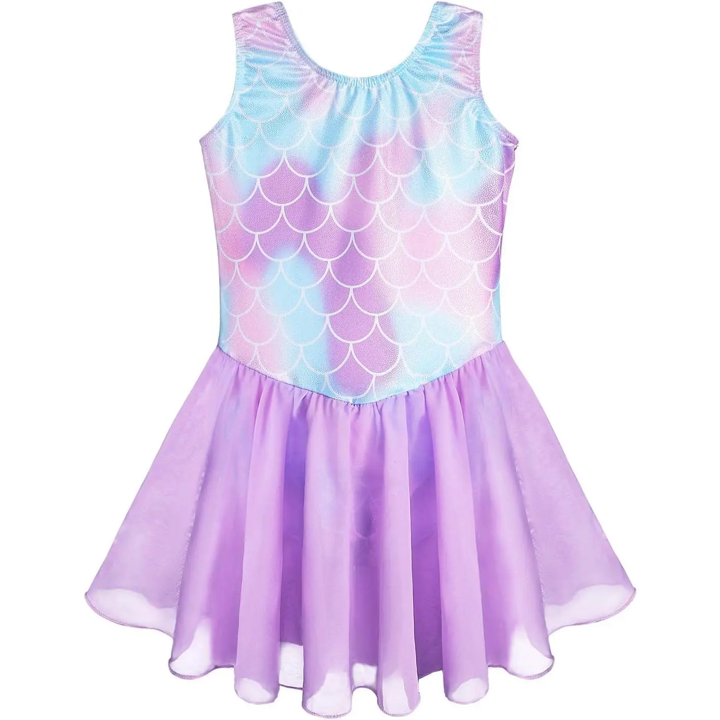 KF5-GCS033  Girls Gymnastics Leotards with Skirt Ballet Tutu Dance Dress Toddler Kid Flutter Sleeve Mermaid Gymnastic Dancewear 2-11Y