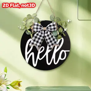 Modern Wooden Round Welcome Sign, Farmhouse Porch Wreath Thanksgiving Decoration, Front Door Wood Hanging Plaque, Window Display Decor