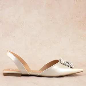 Leoni D'orsay Flats Pearl and Rhinestone Detail Formal Women Footwear