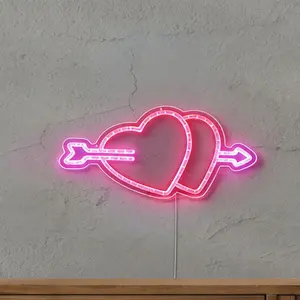 Romantic Heart Style LED Neon Light Decor, Wall Mounted Dimmable Lamp for Wedding Room, Anniversary Party, Valentine's Day, Living Room