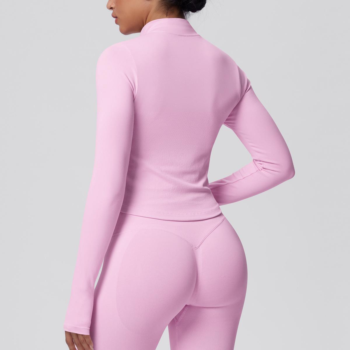 Women's Ribbed Cropped Yoga Jacket, Breathable Long Sleeve Zip-Up Compression Activewear with Thumb Holes for Gym & Running, Plus Size, Female, Large, Normal Type, Thumbhole Cuff, Tight, Slim-Fitting, Stretchable, Thumbholes, Slim Fit, Stretch Fabric