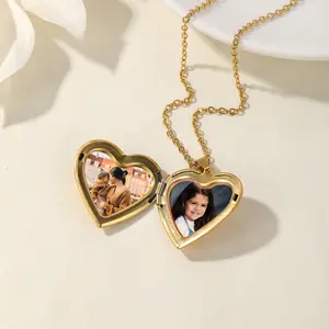 Heart Photo Locket Necklace Custom Engraved Name Necklace Engraved Locket with Photos Christmas Anniversary Gift for Her Jewelry