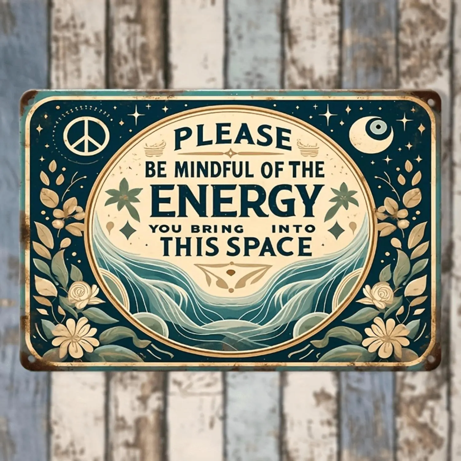 2D Flat, 2D Flat 1pc Energy Mindfulness Metal Tin Sign - Bohemian Zen Style 8*12 Inch Aluminum Wall Art with Floral Celestial Design & Inspirational Quote - Single-Sided Decor for Home, Meditation Spaces, Yoga Studios, and Meditation Room