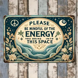 2D Flat, 2D Flat 1pc Energy Mindfulness Metal Tin Sign - Bohemian Zen Style 8*12 Inch Aluminum Wall Art with Floral Celestial Design & Inspirational Quote - Single-Sided Decor for Home, Meditation Spaces, Yoga Studios, and Meditation Room