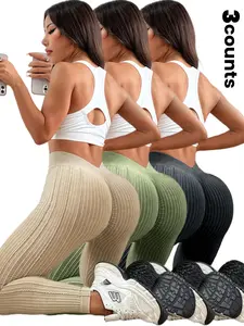 Sporty Women's Solid Color Jacquard Ruched V-waist Sports Leggings, Casual Comfy Breathable High Waist Skinny Pants for Yoga Gym Workout Running, Ladies Sportswear for All Seasons, Gym Clothing, Skinny Yoga Bottoms