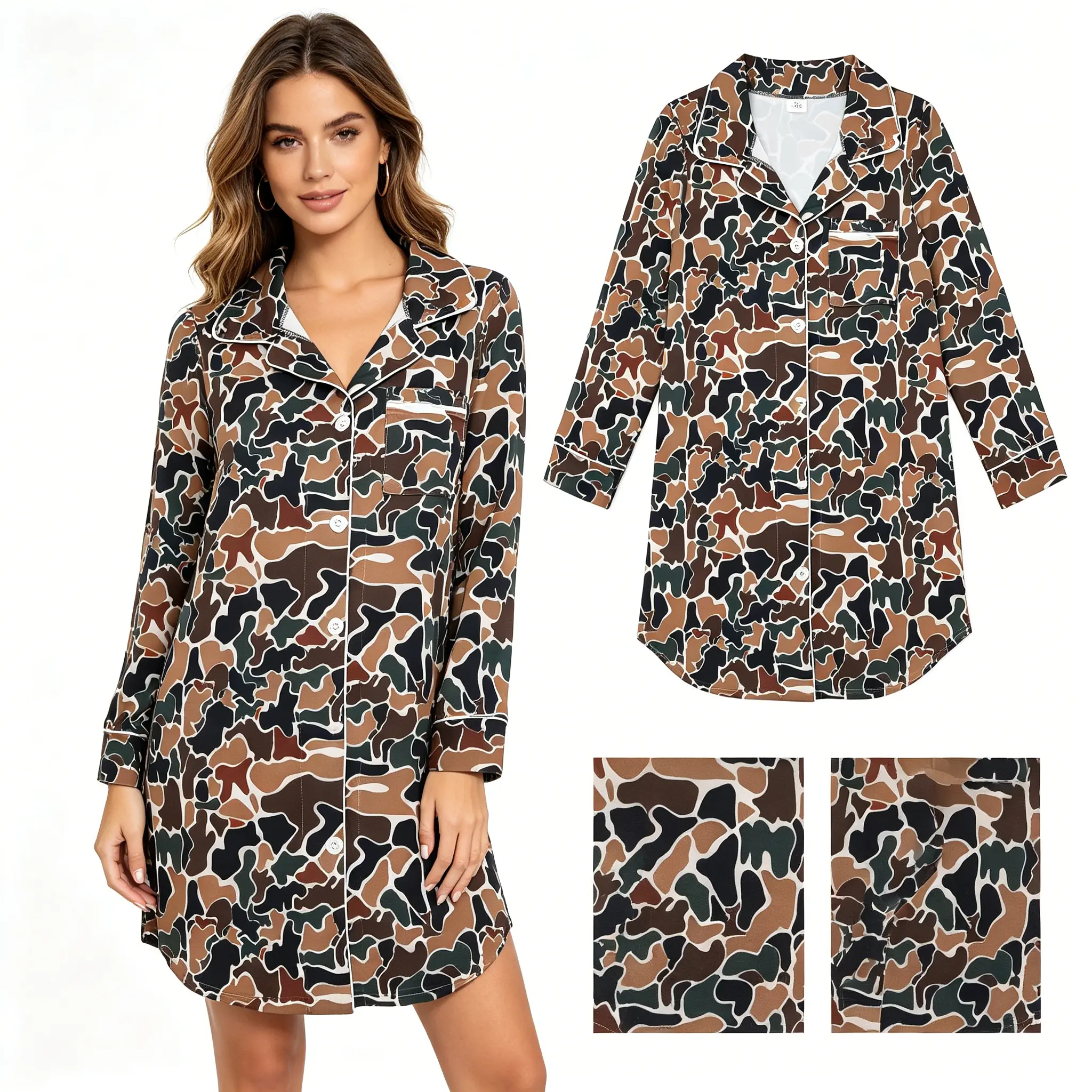 Adult women pocket camo pajamas Sleep Dress Girl PJ