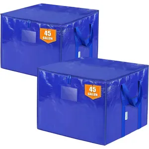 TICONN 2 Pack Extra Large Moving Bags with Zippers & Carrying Handles, Heavy-Duty Storage Tote Moving Boxes for Space Saving (2 PK, 45 Gallon)