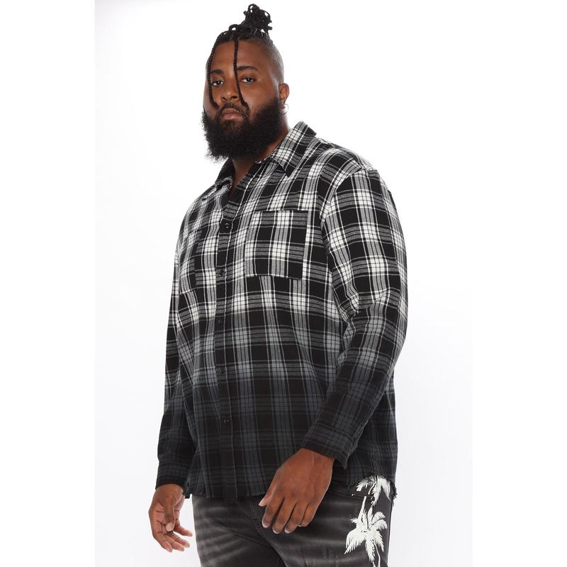 Sunset Dip Dye Flannel Shirt - White/Black