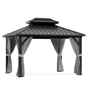 【GARVEE】10'x12' Outdoor Patio Gazebo with Aluminum Alloy Iron Plate Double Roof Eaves Galvanized Sheet for Backyard Lawn Deck Grey
