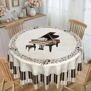Vintage Piano Note Print Round Tablecloth, Furniture Protector, Party Decor, Holiday Gift, Suitable for Hotel, Restaurant, Home
