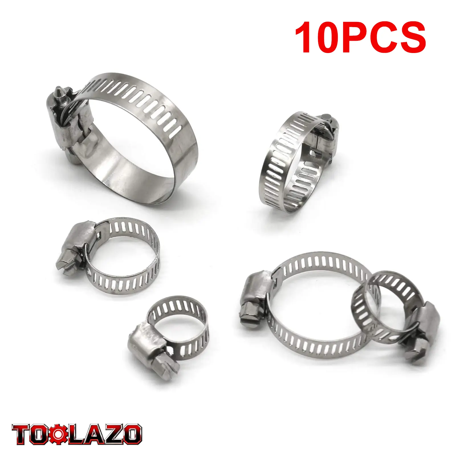 10-Pack 304 Stainless Steel Hose Clamps, Adjustable Worm Gear Clamps 9/13–13/16mm, Heavy Duty Corrosion Resistant Fuel Line Clamps for Automotive, Marine, Plumbing, HVAC Repair, DIY Home and Professional Use