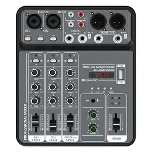 4 Channel Audio Mixer 48V Phantom Power USB Studio Sound Mixers Bluetooth DJ Console Mixing for Karaok voice communication