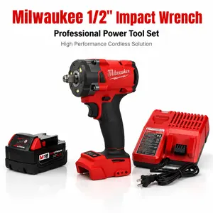 Milwaukee Lightweight Compact Impact Wrench Tool 1/2" Square Shaft 300N.m High Torque 0-2800RPM Variable Speed 0-3200IPM Powerful Impact Force Easy Operation For Mechanical Assembly Tire Disassembly Workshop And Daily Home Maintenance Tasks