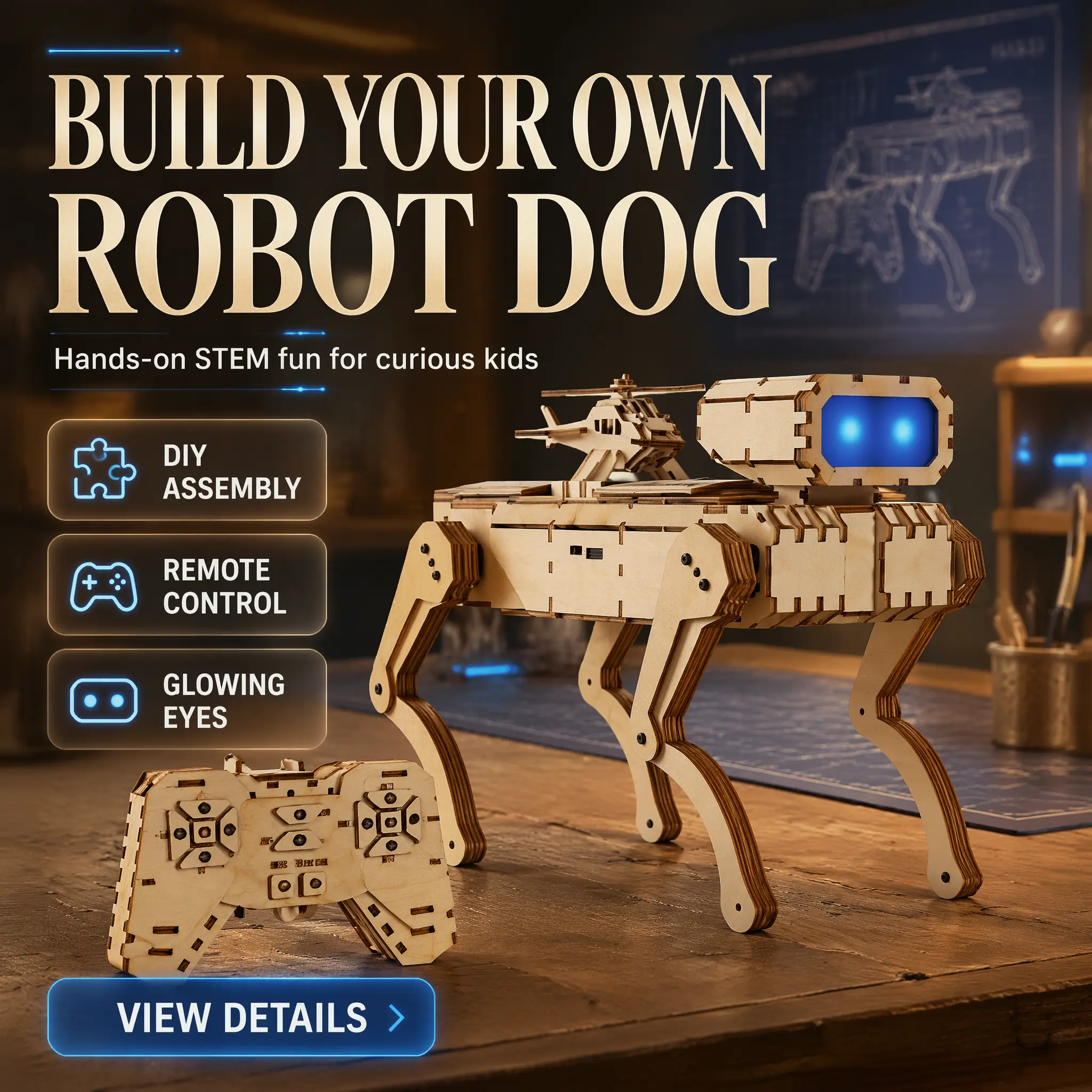 Wooden Assembled Remote Control Robot Dog, Kids Educational DIY Building Toy, Perfect Gift for Parent-Child Interaction