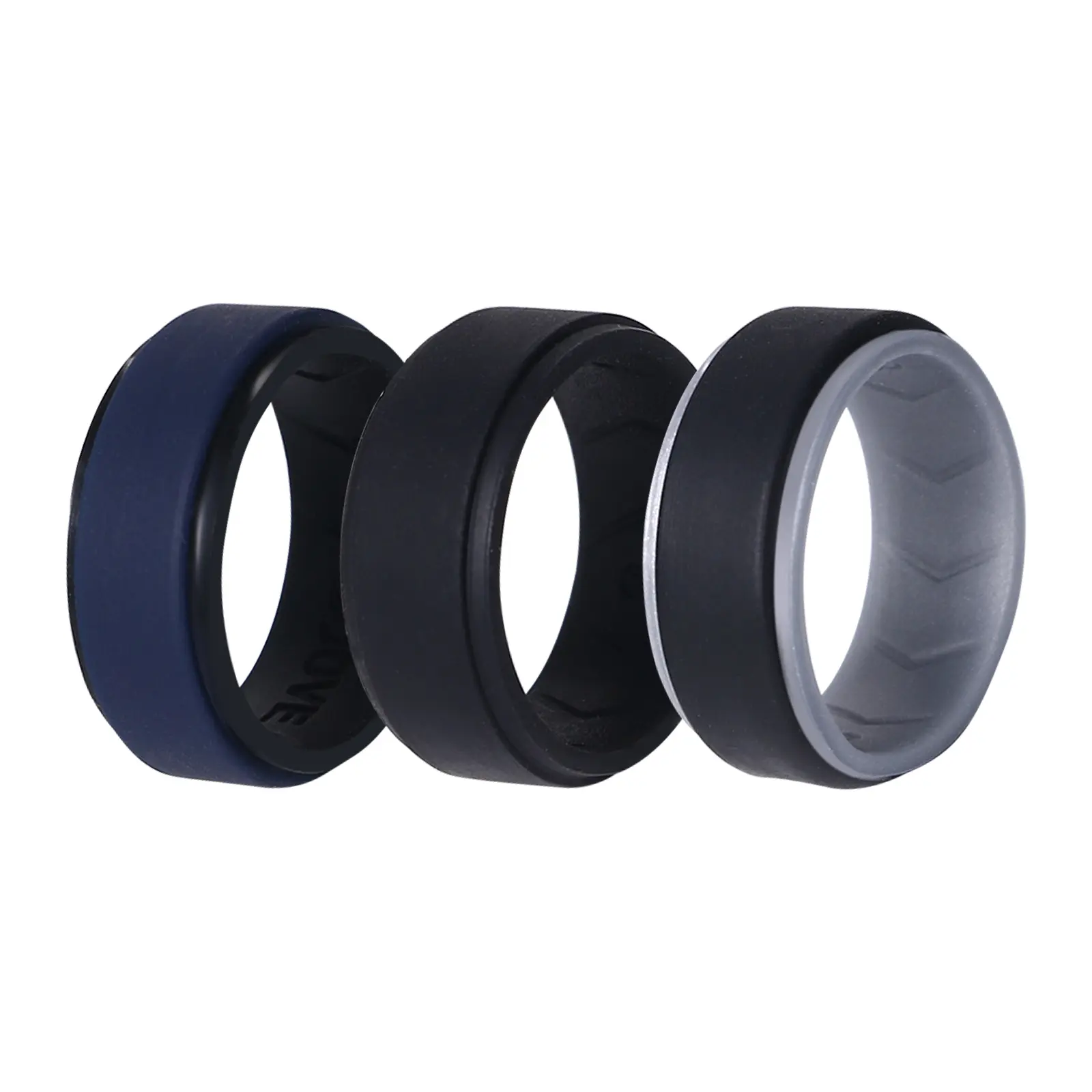 OIDEA Men's Silicone Wedding Rings - 8mm Breathable Beveled Edge Flexible Soft Silicone-Based Thin Line Rings for Sports, Flexible Rings