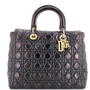 Pre-owned Dior Leather Top Handle Bags Christian Supple Lady Bag Cannage Crinkled Patent Large by Rebag