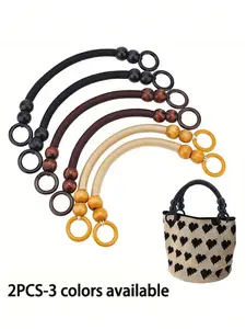 2PCS Wooden Bead Bag Handle, Carrying Handles - 3 Colors Available, Rural Style Nylon U-Shaped Strap Handbag Handle, Vintage Woven Purse Handles, Durable Bag Making Supplies, Versatile DIY Bag Accessories, For Crochet, Handbags, 14.57 In Length