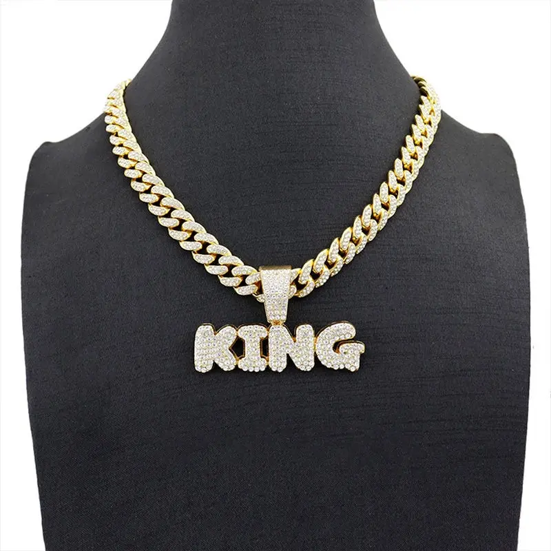 18k Gold-Plated Hip-Hop Cuban Chain Pendant Necklace for Men - Custom Letter Design with Chilled Moissanite, King-Style Fashion Costume Jewelry gift
