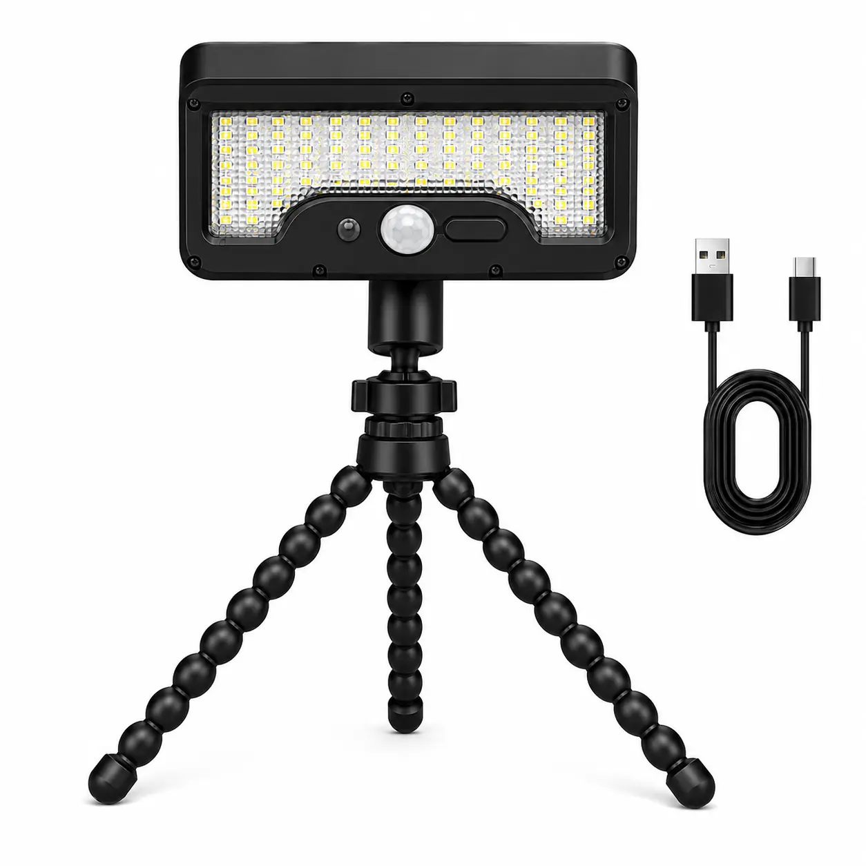 Iron Plastic Solar Outdoor Security Light with Flexible Octopus Stand, Motion Sensor LED, USB+Solar Dual Charging, Waterproof for Garden Camping