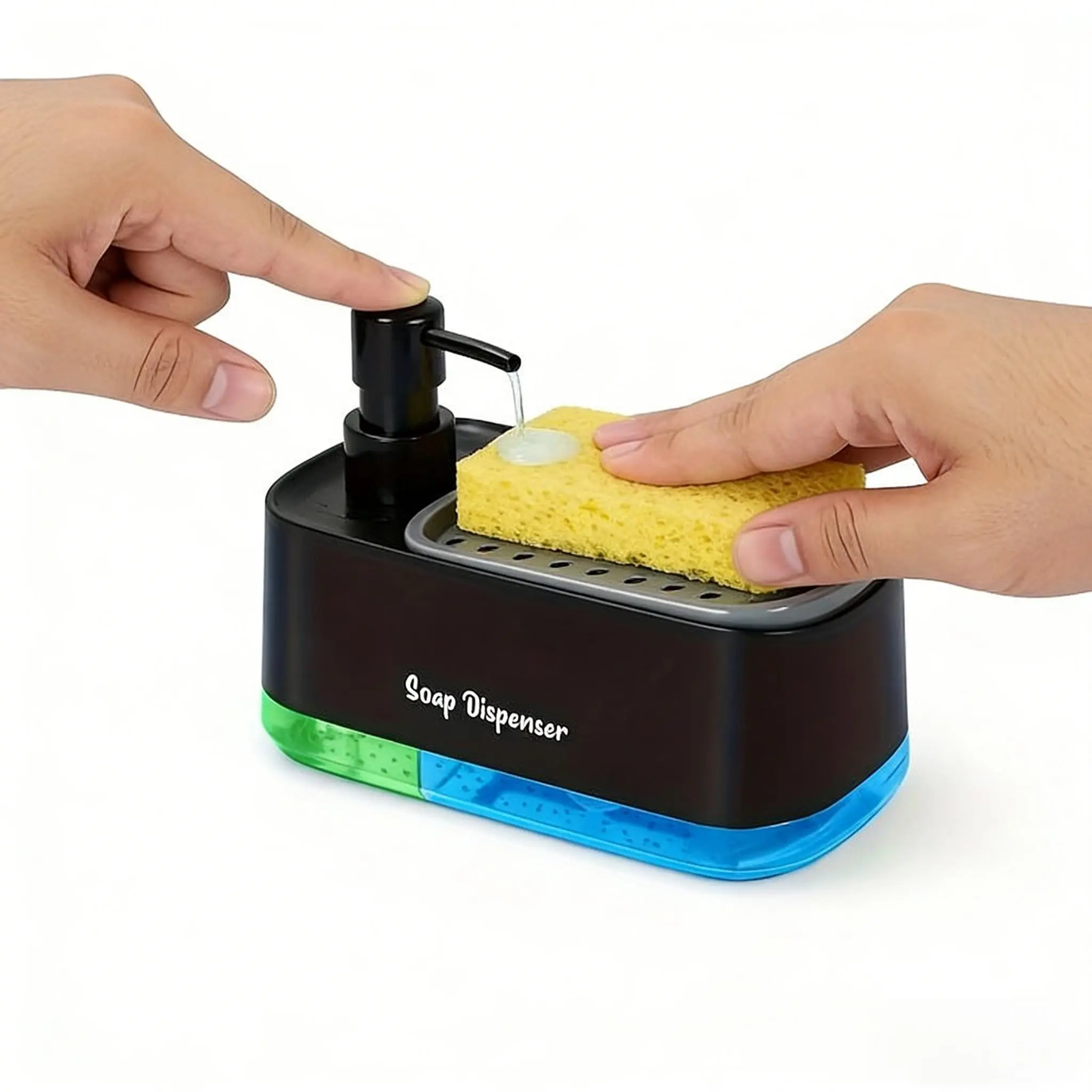 1 Count Hand Soap Dispenser & Dishwashing Liquid Set, Kitchen 4-In-1 Dishwasher Holder with Sponge Stand, Bathroom Sink Dual Soap Pump Dispenser