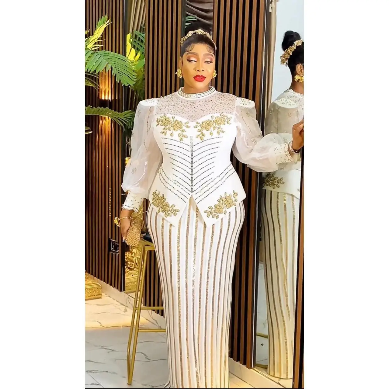 Elegant White Sequin Embellished Peplum Maxi Dress for Wedding Guest Mother of The Bride Formal Evening Long Sleeve Gown Cocktail Engagement Ceremony Graduation Christmas Holiday Anniversary Turkish Party Dresses for Women Plus Size