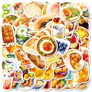 56 Realistic Food Stickers, Fruit Cake Bread Drink Patterns, Creative DIY Hand Account, Waterproof Vinyl Decals for Water Bottles, Laptops, Bags