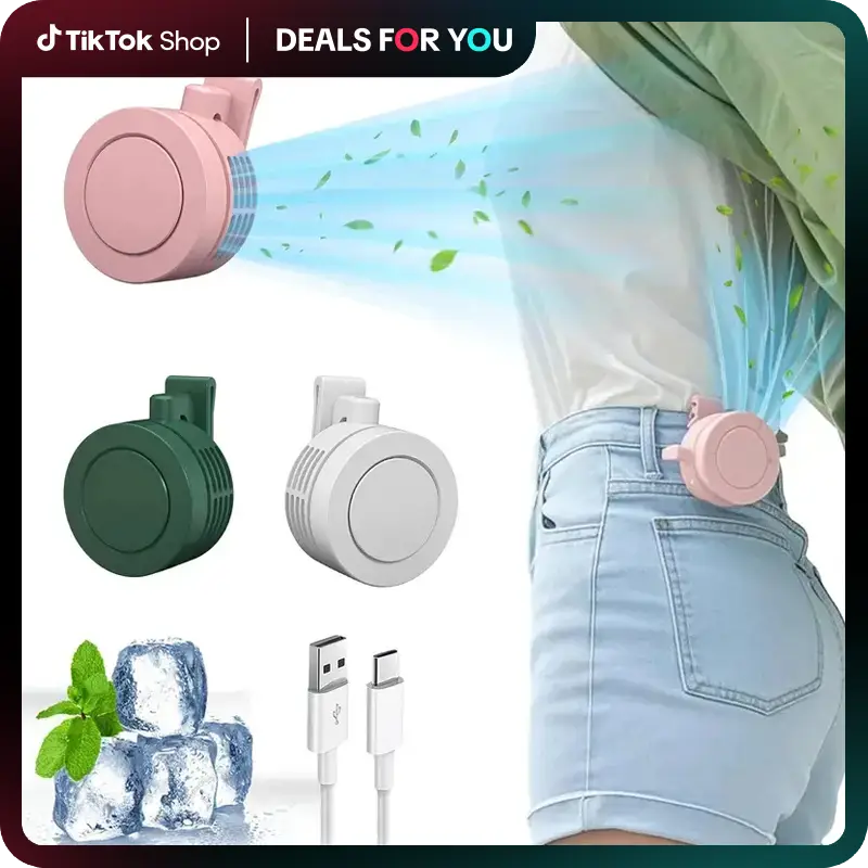 Portable Mini Bladeless Electric Fan, Silent And Rechargeable, Adjustable Three-Speed Waist-Hanging Fan, Rechargeable Rotating Body-Sensing Fan, Suita