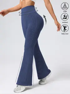 1 Pair Ribbed Flare Leggings | High - Waisted Booty - Lifting Retro Vibe | For Yoga & Street | Scrunch Workout Leggings