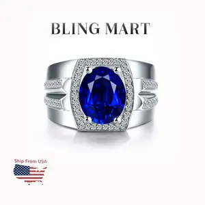 Men's Adjustable Oval Blue Zircon Ring - Anxiety Relief Modern Fashion Jewelry, Birthstone, Colored Stone, Cube Zirconia Options for Anniversary Gifts, Birthstone Rings, Colored Stone Rings