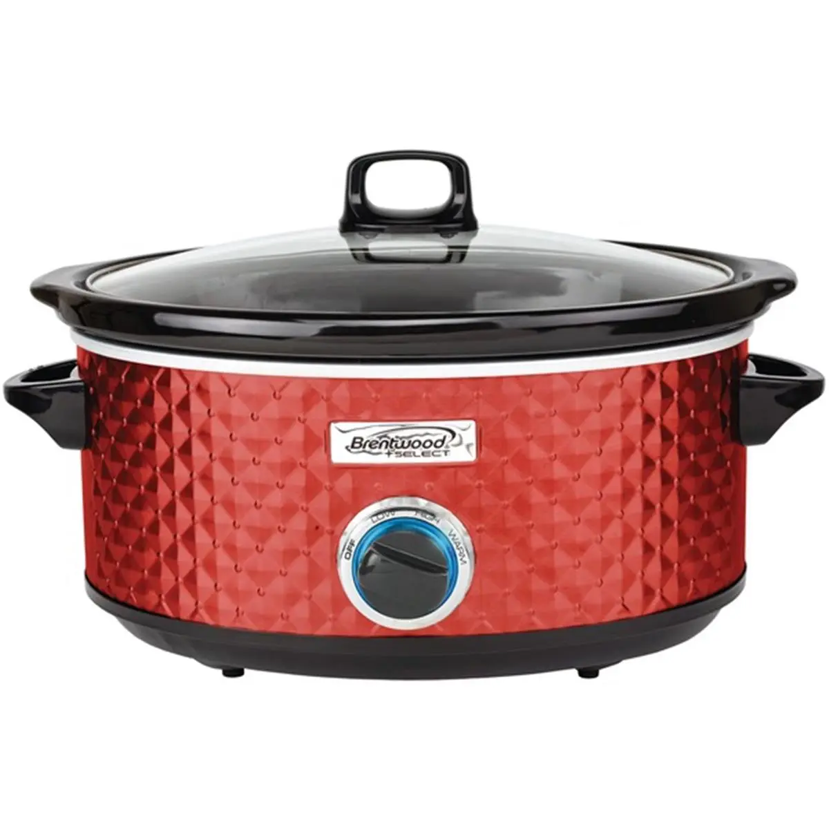 Brentwood Appliances RA50075 7 qt Ceramic Slow Cooker - Red Durable Metal Kitchenware with 270W Power, 3 Heat Settings, LED Display, Glass Lid