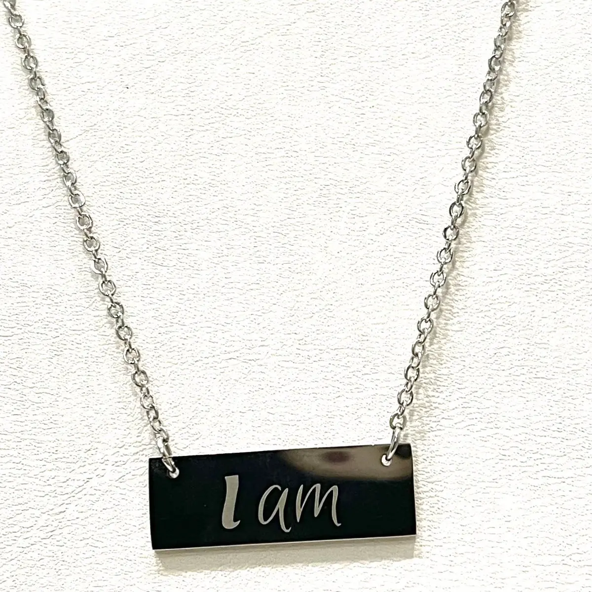 I am/Spoken for reversible stainless steel necklace