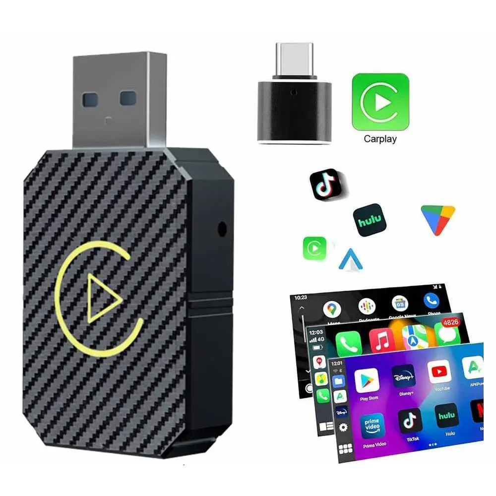 Mini Wireless CarPlay Dongle Type-C Plug & Play, Fast Stable Bluetooth WiFi Connection, 2 in 1 Support iOS 10+ iPhone, No Wiring Needed for Wired CarPlay Cars