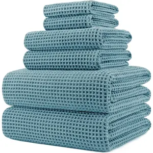 Oversize, 60 x 30 in., Quick Dry Lint Free Microfiber Bath Towel Set, 6 count (Green, Waffle Weave)
