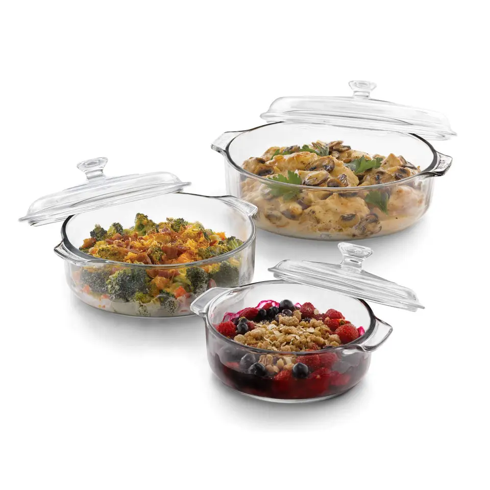 3-Piece Glass Casserole with Covers 3-Piece Glass Casserole with Covers