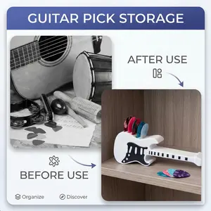Guitar Pick Holder Rack Mini Electric Guitar Shape Multi-Compartment Desktop Organizer Perfect Gift for Musicians