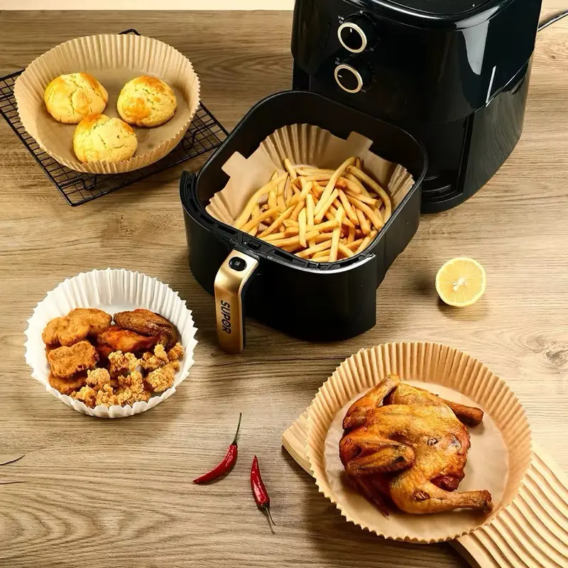 100 PCS Air Fryer Paper Liners Unbleached Biodegradable Non-Stick Parchment Paper for Healthy Cooking and Easy Cleanup