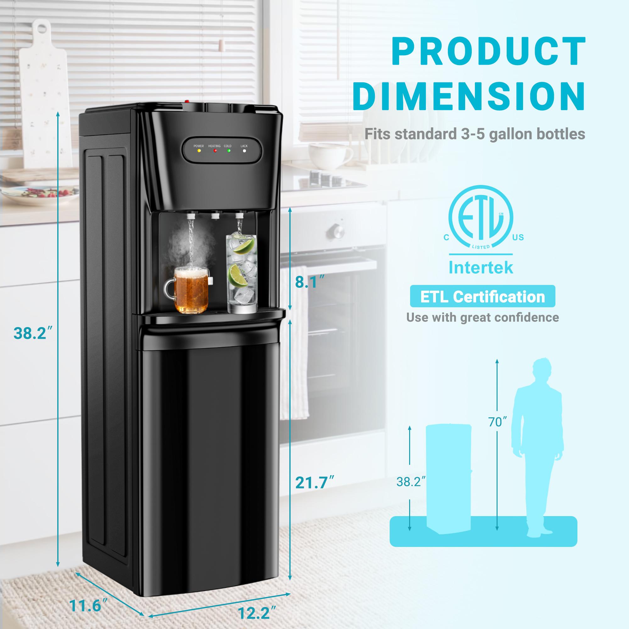 MANASTIN Water Cooler Dispenser, Hot/Cold/Cool Water Dispenser for 3 or 5 Gallon Bottles, Empty Bottle Indicator, Child Safety Lock - Ideal for Office, Home, Living Room (Cooling & Heating) Kitchen Appliances