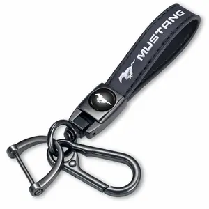Ford Mustang Genuine Leather Keychain, Car Logo Key Ring Accessories, Durable Key Chain for Men Women, Universal Auto Decoration Family Present, Black Car Keychain Set