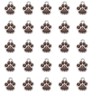 PETAXCELL Enamel Paw Print Charm, Dog Paw Footprint Charms Cute Pet Animal Print Pendants Cat Beads (40pcs, Metal, Brown/White) for DIY Pet Collar Necklace Bracelet Craft Jewelry Making