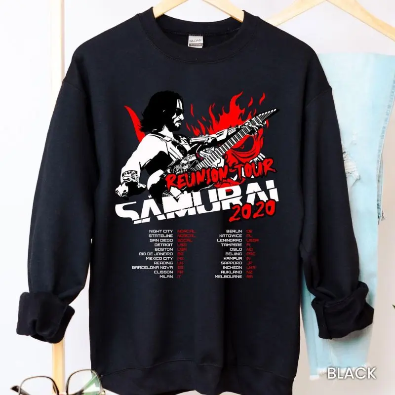 Cyberpunk 2077 Samurai Reunion Tour Sweatshirt, T-Shirt, Hoodie, Gaming Gift for Him, Cyberpunk Rock Band Sweatshirt, Roommate Music Tee, Game Lover Classic Cotton Menswear Tops