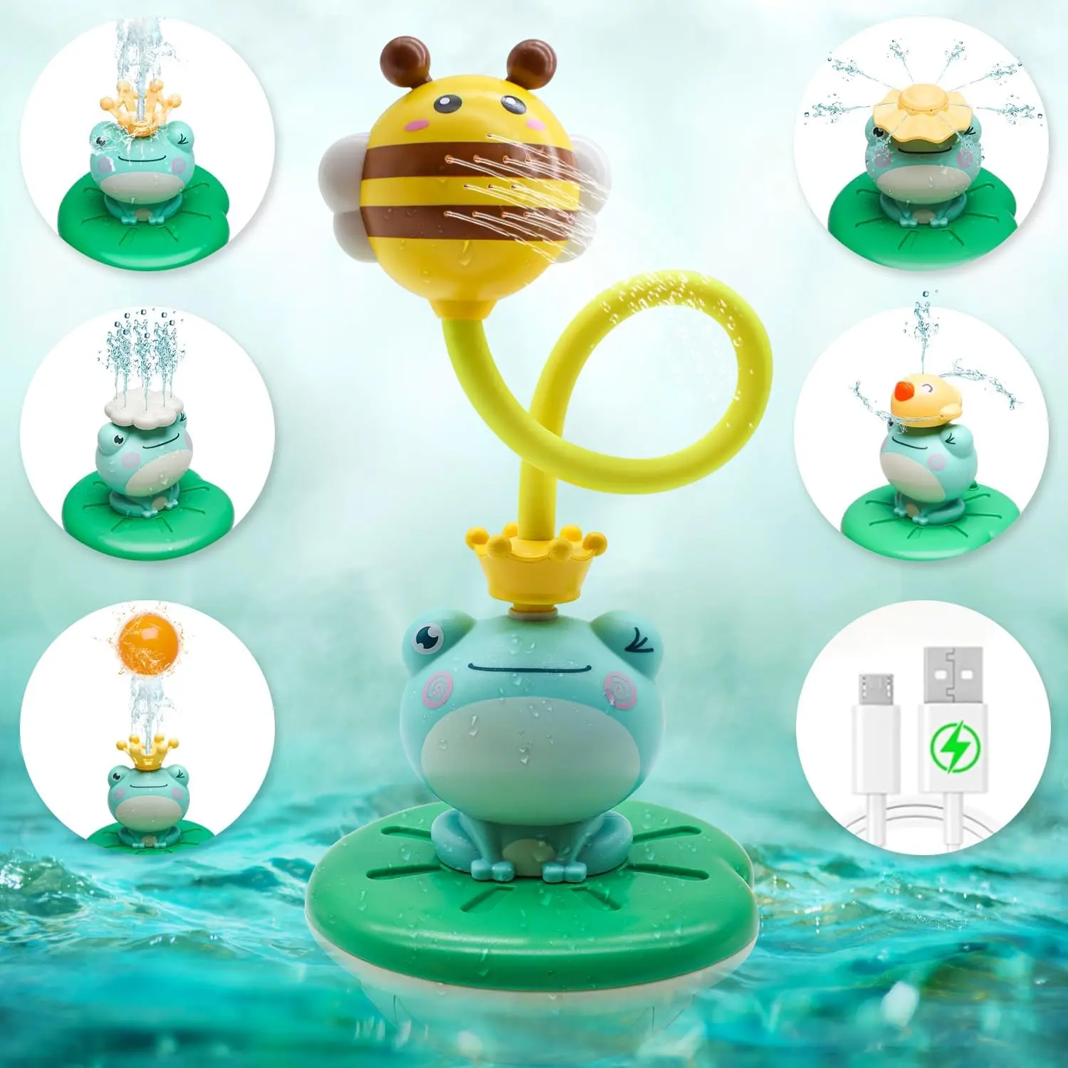 Bath Toys for Kids, Electric Frog Bath Toy with Shower Head & 4 Spray Water Sprinklers Bathtub Toys for kids 3-6, Swimming Pool Game Water Play Set Gift for Bathtub Shower Beach,Summervibes