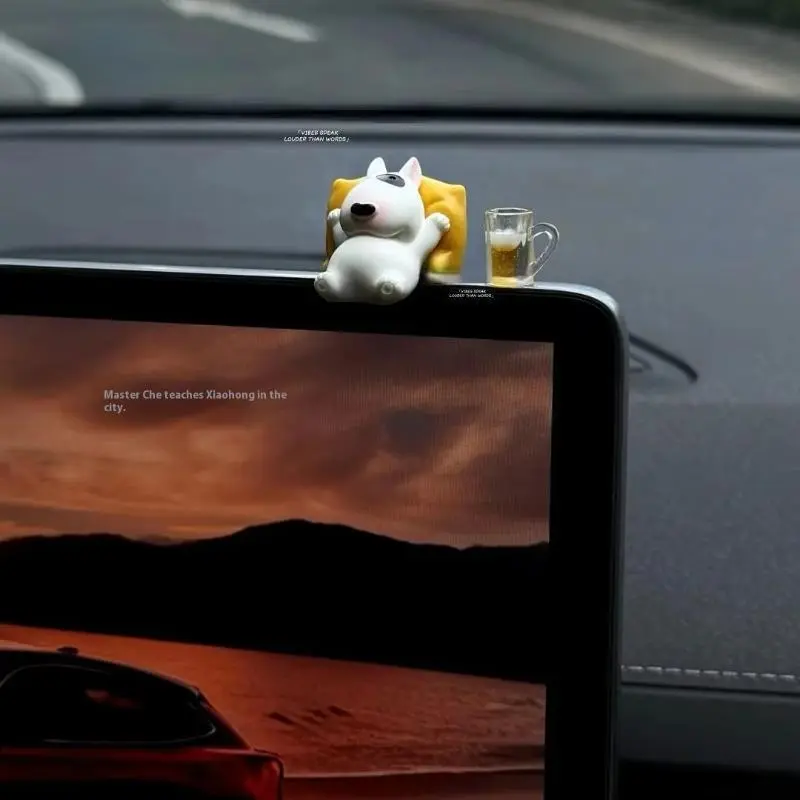 1Set Adorable Dashboard Figurine With Relaxed Pose Bull Terrier Car Interior Accessories Auto Ornament For Model 3
