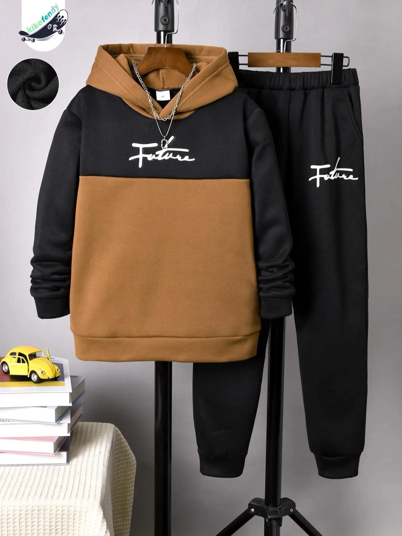 Two-Piece Set Boy's Colorblock Letter Print Hoodie & Pocket Sweatpants Set, Casual Long Sleeve Hooded Sweatshirt & Jogger Pants for Spring & Fall, Kid