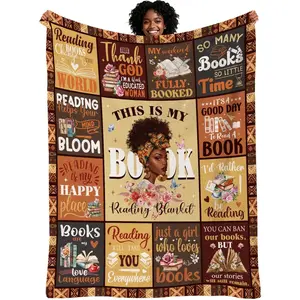 African American Book Lovers Gifts, Book Reading Throw Blanket, Librarian Bookish Books Club Gift For Black Women Bookworms Birthday Graduation Present Ideas Soft Flannel Blankets 50'' X 60''