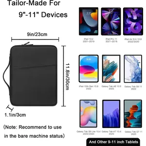 9-11 Inch Tablet Sleeve Bag Carrying Case for iPad Pro 11 (2022-2018), iPad 10.9 (10th Gen), iPad Air (5/4th Gen), Galaxy Tab A8/A7/S8/S7 Protective Bag Carrying Case with Pocket (Black)