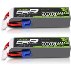 OVONIC 4S LiPo Battery 9000mAh 14.8V 130C RC Battery with EC5 Connector  for RC Car RC Truck Airplane Helicopter Boat Car Racing RC Hobby  (2 Pack)