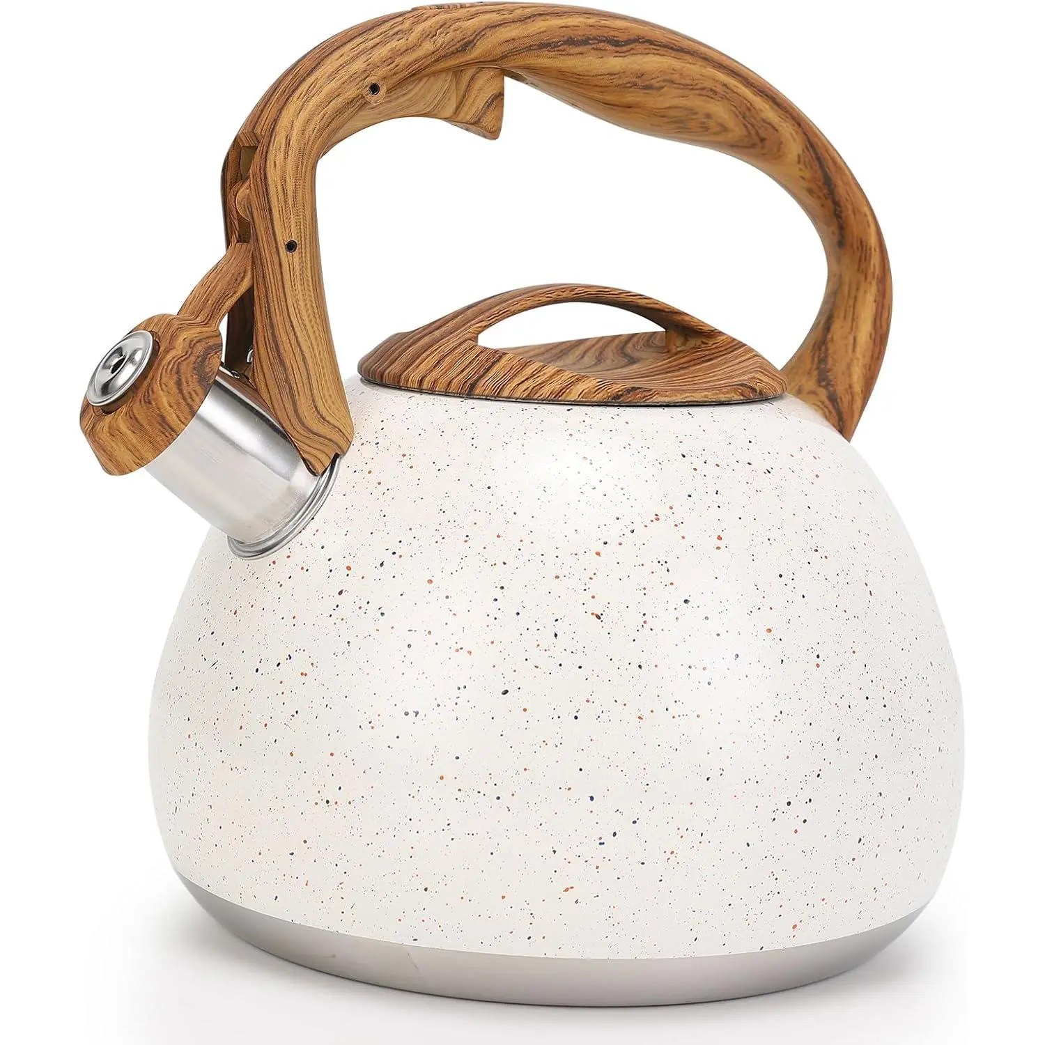 Electric Kettle, 100 oz / 3 Liter Whistling Electric Kettle, Suitable for Stovetop, Food Grade Stainless Steel Material, with Wooden Pattern Folding Handle, Suitable for Tea, Coffee, Milk, Loud Whistling Electric Kettle (B-White)