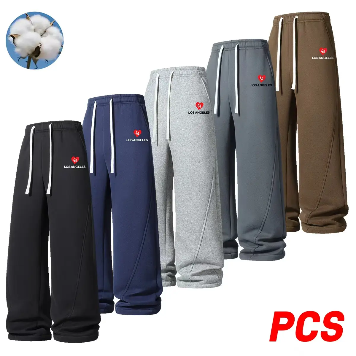 JOGWAVE Men's Solid Plain Cotton Blend Drawstring Tie Loose-Fit Pants with Curved Blade Design - All-Season Street-Prep Casual Trousers for Everyday Wear, Layering, Back-to-School
