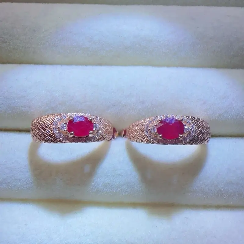 <PingEast Jewerly>Ruby Earrings--925 Silver Rose Gold Brushed Ruby Curved Earrings | ~1ct Natural Ruby