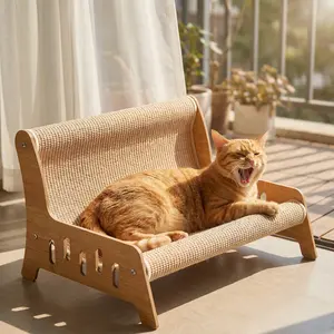 Non-Shedding Extra Large Cat Scratcher Bed - Wear-Resistant 2-in-1 Cat Sofa, Scratch-Resistant Pet Supplies, Elegant Cream & Natural Wood Style, Durable Sisal Mat, Stable Load-Bearing, Perfect for Multiple Cats - Scratching Posts